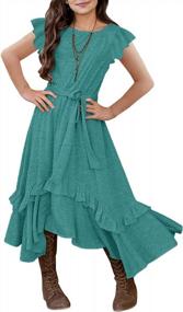 img 4 attached to MITILLY Girls' 3/4 Sleeve Maxi Dress With Pockets, Belt, And Ruffle Detail - Casual, Loose, And Stylish