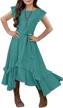 mitilly girls' 3/4 sleeve maxi dress with pockets, belt, and ruffle detail - casual, loose, and stylish logo