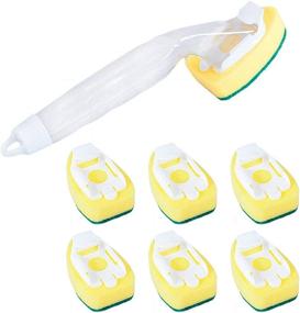 img 4 attached to 🧽 1 Heavy Duty Dish Wand Handle and 6 Non-Scratch Sink Cleaning Brush Pads, Refill Replacement Sponge Heads