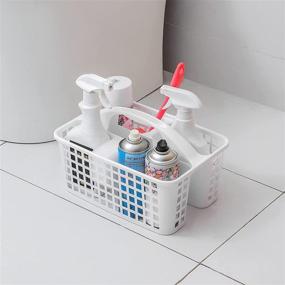 img 2 attached to White Portable Shower Caddy Basket – Divided Storage Organizer with Compartments and Handle for Cleaning Supplies, Bathroom, Bedroom, Kitchen, College Dorm, Garden, Under Sink