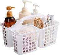 white portable shower caddy basket – divided storage organizer with compartments and handle for cleaning supplies, bathroom, bedroom, kitchen, college dorm, garden, under sink logo