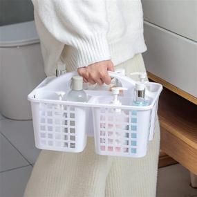 img 1 attached to White Portable Shower Caddy Basket – Divided Storage Organizer with Compartments and Handle for Cleaning Supplies, Bathroom, Bedroom, Kitchen, College Dorm, Garden, Under Sink