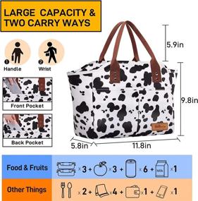 img 3 attached to Fashionable Insulated Lunch Tote Bag With Pockets For Men Or Women - Perfect For Work, Shopping, Or Travel - Reusable Cooler Box (Cow Print)