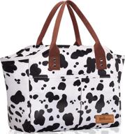 модная изолированная большая сумка для ланча с карманами для мужчин и женщин - идеально подходит для работы, покупок или путешествий - многоразовая коробка-холодильник (коровий принт) логотип