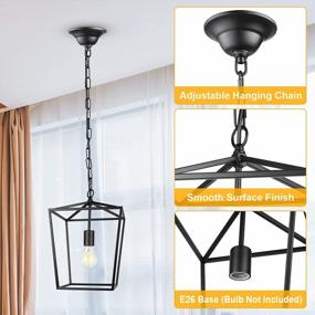 img 1 attached to Industrial Vintage Iron Cage Lantern Pendant Light With Matte Black Finish, E26 Base - Perfect Hanging Chandelier For Dining Room And Kitchen (Bulb Not Included)