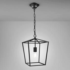 img 4 attached to Industrial Vintage Iron Cage Lantern Pendant Light With Matte Black Finish, E26 Base - Perfect Hanging Chandelier For Dining Room And Kitchen (Bulb Not Included)