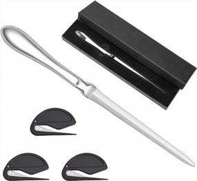 img 4 attached to Silver Luxiv 1Pcs Zinc Alloy Blade Metal Letter Opener Envelope Slitter With 3 Pcs Black Plastic Letter Openers & Gift Box