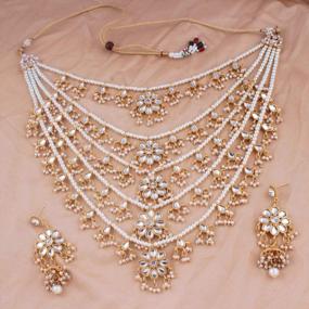 img 2 attached to Потрясающий комплект ожерелья Aheli Faux Pearl &amp; Kundan - индийские украшения Болливуда для женщин