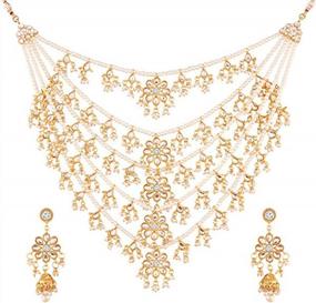 img 3 attached to Потрясающий комплект ожерелья Aheli Faux Pearl &amp; Kundan - индийские украшения Болливуда для женщин