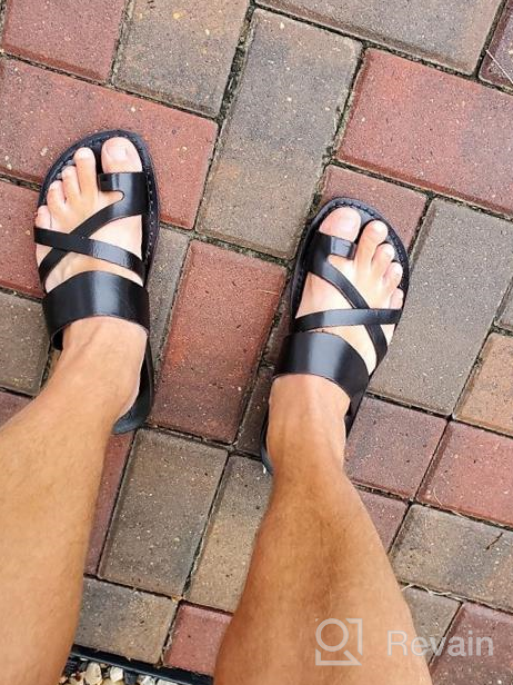 img 1 attached to 🌍 Holy Land Market Unisex Genuine Leather Biblical Flip Flops - Jesus Yashua Bethlehem Black Style review by Joe Taniguchi