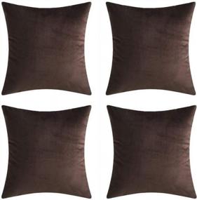 img 3 attached to Set Of 4 Brown Velvet Decorative Throw Pillow Covers - Super Soft And Comfortable - Ideal For Sofa And Living Room - 18X18 Inches