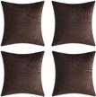 set of 4 brown velvet decorative throw pillow covers - super soft and comfortable - ideal for sofa and living room - 18x18 inches logo