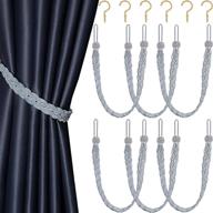 set of 6 gray braided curtain tiebacks with hooks - rustic rope belts for window treatment accessories logo