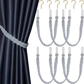 img 4 attached to Set Of 6 Gray Braided Curtain Tiebacks With Hooks - Rustic Rope Belts For Window Treatment Accessories