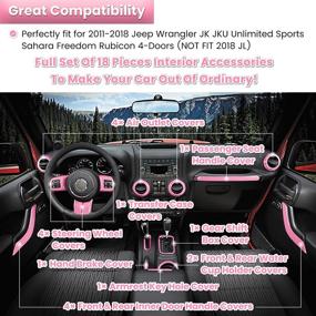 img 3 attached to Complete 18-Piece Interior Trim Kit for Jeep Wrangler JK JKU 2011-2018 4-Door - Steering Wheel, Center Console, Door Handle, Vent, Cup Holder, Gear Cover (Pink)