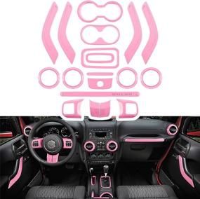 img 4 attached to Complete 18-Piece Interior Trim Kit for Jeep Wrangler JK JKU 2011-2018 4-Door - Steering Wheel, Center Console, Door Handle, Vent, Cup Holder, Gear Cover (Pink)