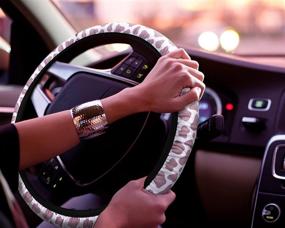 img 1 attached to WAVEYU Cute Steering Wheel Cover - Universal Fit Car Accessories for Men and Women, Fashionable Anti-Slip and Sweat Absorption, Brown+White