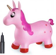 pink unicorn hopper horse inflatable animal ride-on toy for kids, boys and girls, toddlers (pump included) by inpany logo