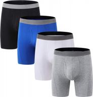 pack of 4 men's regular and long cotton boxer briefs, no-ride up underwear for medium sizes logo