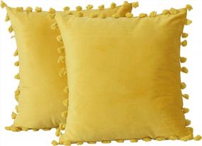 img 3 attached to Accent Your Home With Luxury: 2-Piece Velvet Pillow Covers With Tassel Fringe Design - Yellow 18X18 Decorative Pillows For Farmhouse, Couch, Bedroom, Sofa