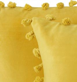 img 2 attached to Accent Your Home With Luxury: 2-Piece Velvet Pillow Covers With Tassel Fringe Design - Yellow 18X18 Decorative Pillows For Farmhouse, Couch, Bedroom, Sofa
