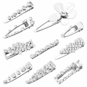 img 4 attached to 10-Piece Zircon Hair Clip Set: Luxury Crystal Alligator Barrettes, Stylish Metal Flower Pins, French Bling Rhinestone Sparkly Silver Hair Accessories For Women & Girls Wedding