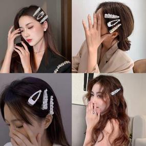 img 1 attached to 10-Piece Zircon Hair Clip Set: Luxury Crystal Alligator Barrettes, Stylish Metal Flower Pins, French Bling Rhinestone Sparkly Silver Hair Accessories For Women & Girls Wedding