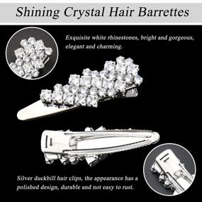 img 3 attached to 10-Piece Zircon Hair Clip Set: Luxury Crystal Alligator Barrettes, Stylish Metal Flower Pins, French Bling Rhinestone Sparkly Silver Hair Accessories For Women & Girls Wedding