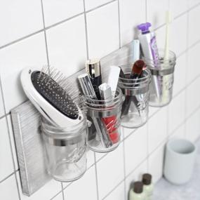 img 3 attached to Farmhouse Rustic Gray Wall Mounted Mason Jar Toothbrush Holder And Organizer - Perfect Small Bathroom Storage Solution