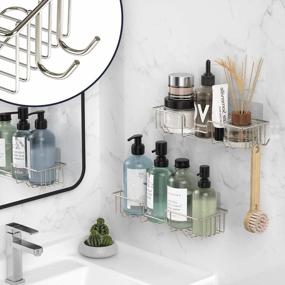 img 3 attached to Organize Your Bathroom With AmazerBath Shower Caddy Shelf: 2 Pack Adhesive, Rustproof Stainless Steel Wall Mounted Shelf With Hooks For Ultimate Storage
