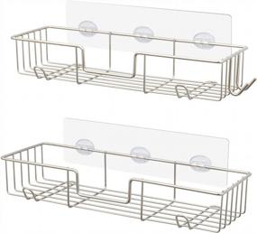 img 4 attached to Organize Your Bathroom With AmazerBath Shower Caddy Shelf: 2 Pack Adhesive, Rustproof Stainless Steel Wall Mounted Shelf With Hooks For Ultimate Storage