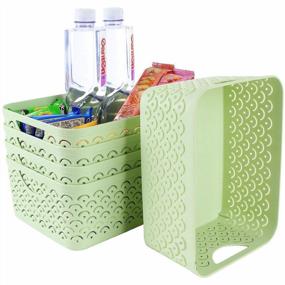 img 4 attached to STARVAST 5 Pack Portable Green Fish Scale Pattern Storage Baskets - 🐠 Stylish Hollow Desktop Storage Bin Boxes for Kitchen, Bathroom, Kids Room or Nursery