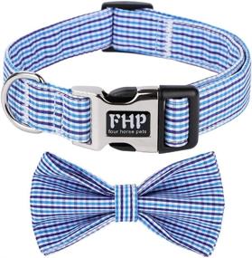 img 4 attached to 🐶 Fourhorse Cute Soft Dog with Bowtie - Detachable & Adjustable Bow Tie Collar Pet Gift (XS, Blue Grid)