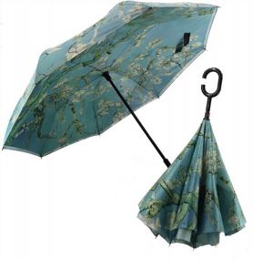 img 4 attached to Перевернутый зонт с С-образной ручкой: защита от ультрафиолета и ветра для мужчин и женщин