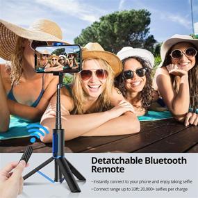 img 1 attached to ATUMTEK Selfie Stick Tripod, 3-in-1 Bluetooth Selfie Stick with Wireless Remote for iPhone 13/12/11/11 Pro/XS Max/XS/XR/X/8/7, Samsung, Google, LG, Sony Smartphones - Blue-Black (Rechargeable)