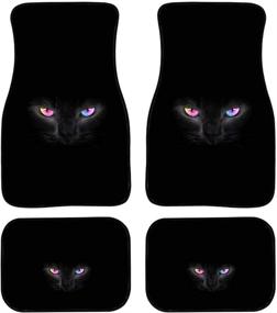 img 2 attached to Amzbeauty Black Cat Print Car Floor Mats All Weather Rubber Backing Non-Slip Universal Front &Amp