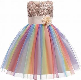 img 4 attached to Sequin Rainbow Tulle Princess Lace Ball Gown Flower Girl Party Dress Prom