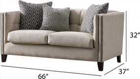 img 3 attached to Acanva Luxury Tuxedo Linen-Like Tufted With Nailhead Trim Living Room Sofa, 66”W Loveseat, Cream
