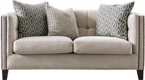img 4 attached to Acanva Luxury Tuxedo Linen-Like Tufted With Nailhead Trim Living Room Sofa, 66”W Loveseat, Cream