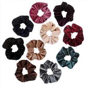img 4 attached to 10 Pieces Velvet Hair Scrunchies For Women, Elastic Hair Bands, Bobbles Ties Headbands - 10 Colors By Exacoo