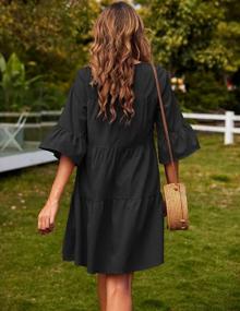 img 1 attached to Women'S Hotouch 3/4 Sleeve Ruffle Tunic Dress O Neck Swing Shift Dresses Solid Black M