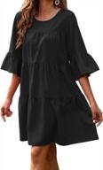women's hotouch 3/4 sleeve ruffle tunic dress o neck swing shift dresses solid black m logo