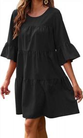 img 4 attached to Women'S Hotouch 3/4 Sleeve Ruffle Tunic Dress O Neck Swing Shift Dresses Solid Black M