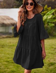 img 2 attached to Women'S Hotouch 3/4 Sleeve Ruffle Tunic Dress O Neck Swing Shift Dresses Solid Black M