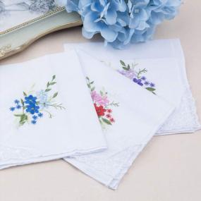 img 2 attached to Luxurious 100% Cotton Handkerchiefs For Women - Embroidered Floral Lace Trim Hankies In 3/6/9/12 Pieces (11"X11") By Houlife
