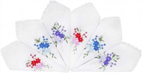 img 4 attached to Luxurious 100% Cotton Handkerchiefs For Women - Embroidered Floral Lace Trim Hankies In 3/6/9/12 Pieces (11"X11") By Houlife