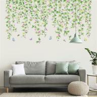 🌿 rajahubri green leaves vine wall sticker morning glory rattan wall decals removable watercolor wall art decor peel and stick wall sticker for children's nursery room or bathroom логотип