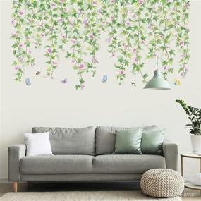 img 4 attached to 🌿 Rajahubri Green Leaves Vine Wall Sticker Morning Glory Rattan Wall Decals Removable Watercolor Wall Art Decor Peel and Stick Wall Sticker for Children's Nursery Room or Bathroom