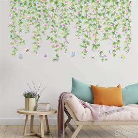 img 1 attached to 🌿 Rajahubri Green Leaves Vine Wall Sticker Morning Glory Rattan Wall Decals Removable Watercolor Wall Art Decor Peel and Stick Wall Sticker for Children's Nursery Room or Bathroom