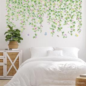 img 2 attached to 🌿 Rajahubri Green Leaves Vine Wall Sticker Morning Glory Rattan Wall Decals Removable Watercolor Wall Art Decor Peel and Stick Wall Sticker for Children's Nursery Room or Bathroom